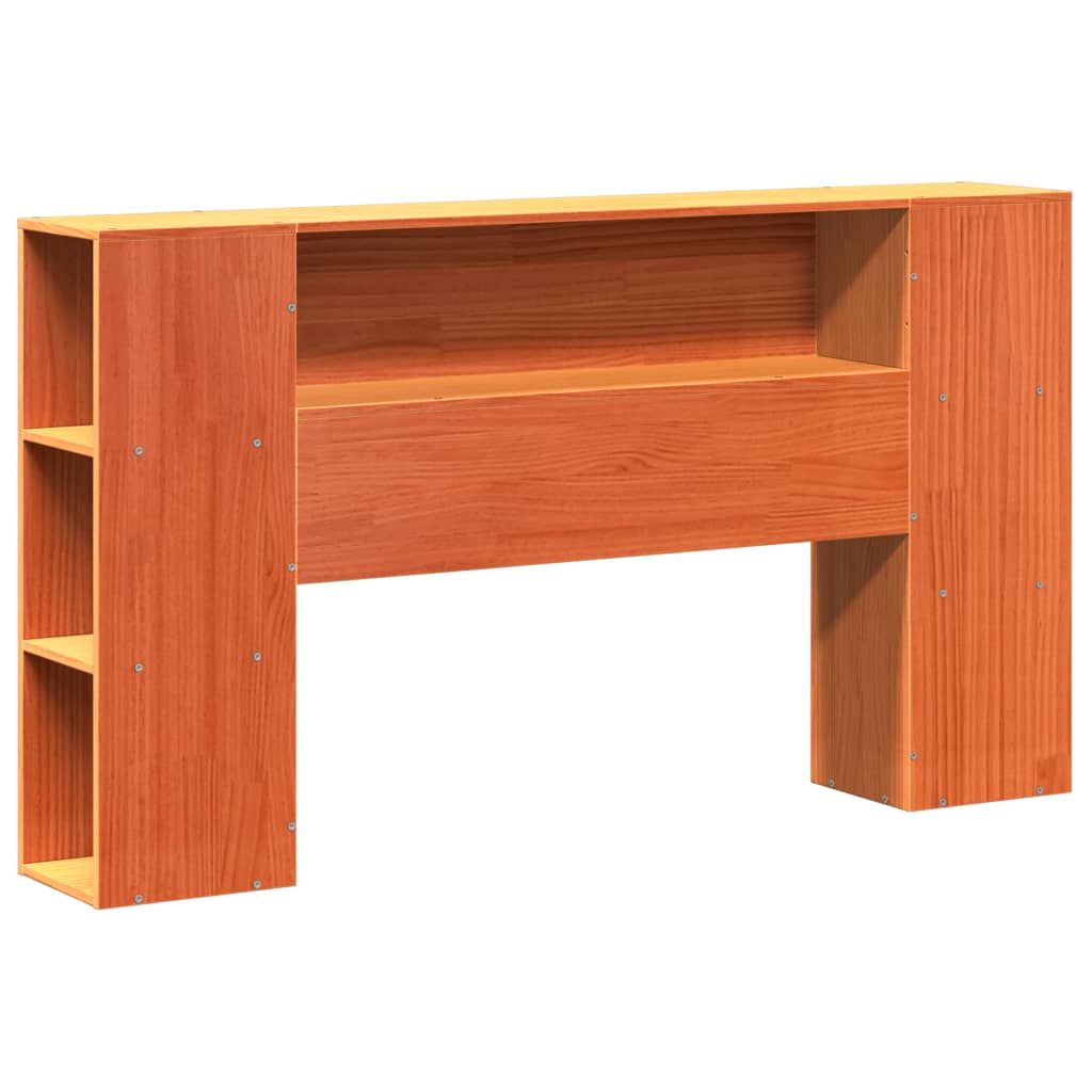 barna tömör fenyőfa könyvespolcos ágy matrac nélkül 150 x 200cm