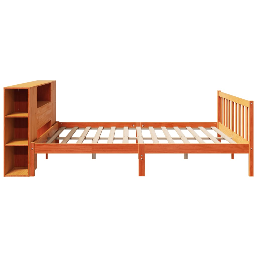 barna tömör fenyőfa könyvespolcos ágy matrac nélkül 200 x 200cm