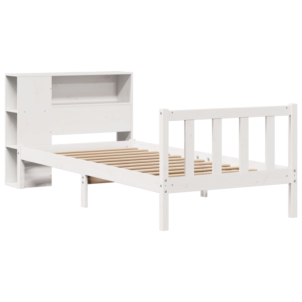 fehér tömör fenyőfa könyvespolcos ágy matrac nélkül 75 x 190 cm