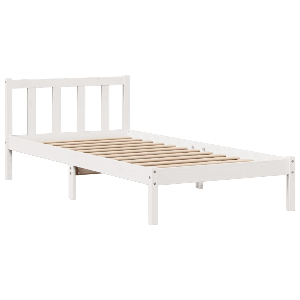 fehér tömör fenyőfa könyvespolcos ágy matrac nélkül 75 x 190 cm
