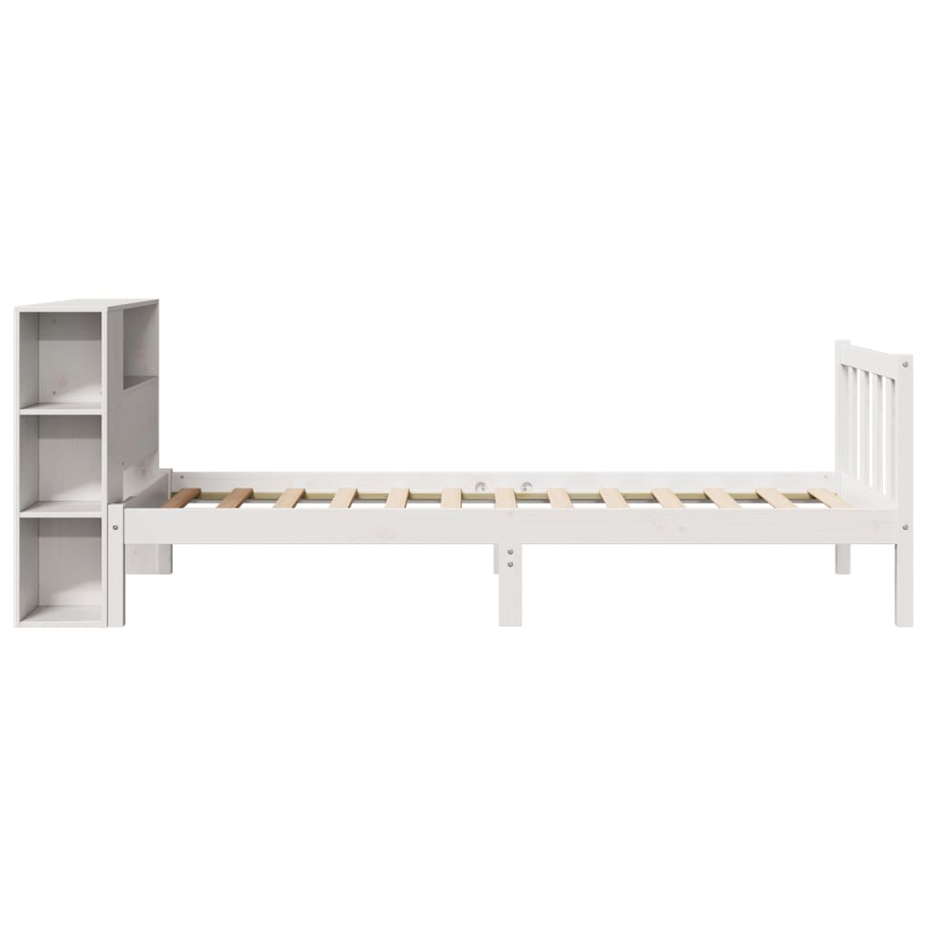 fehér tömör fenyőfa könyvespolcos ágy matrac nélkül 75 x 190 cm