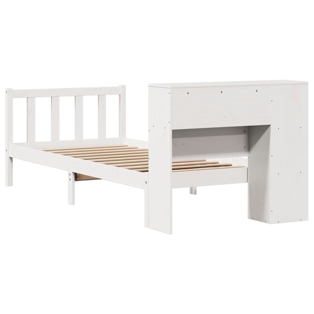 fehér tömör fenyőfa könyvespolcos ágy matrac nélkül 75 x 190 cm