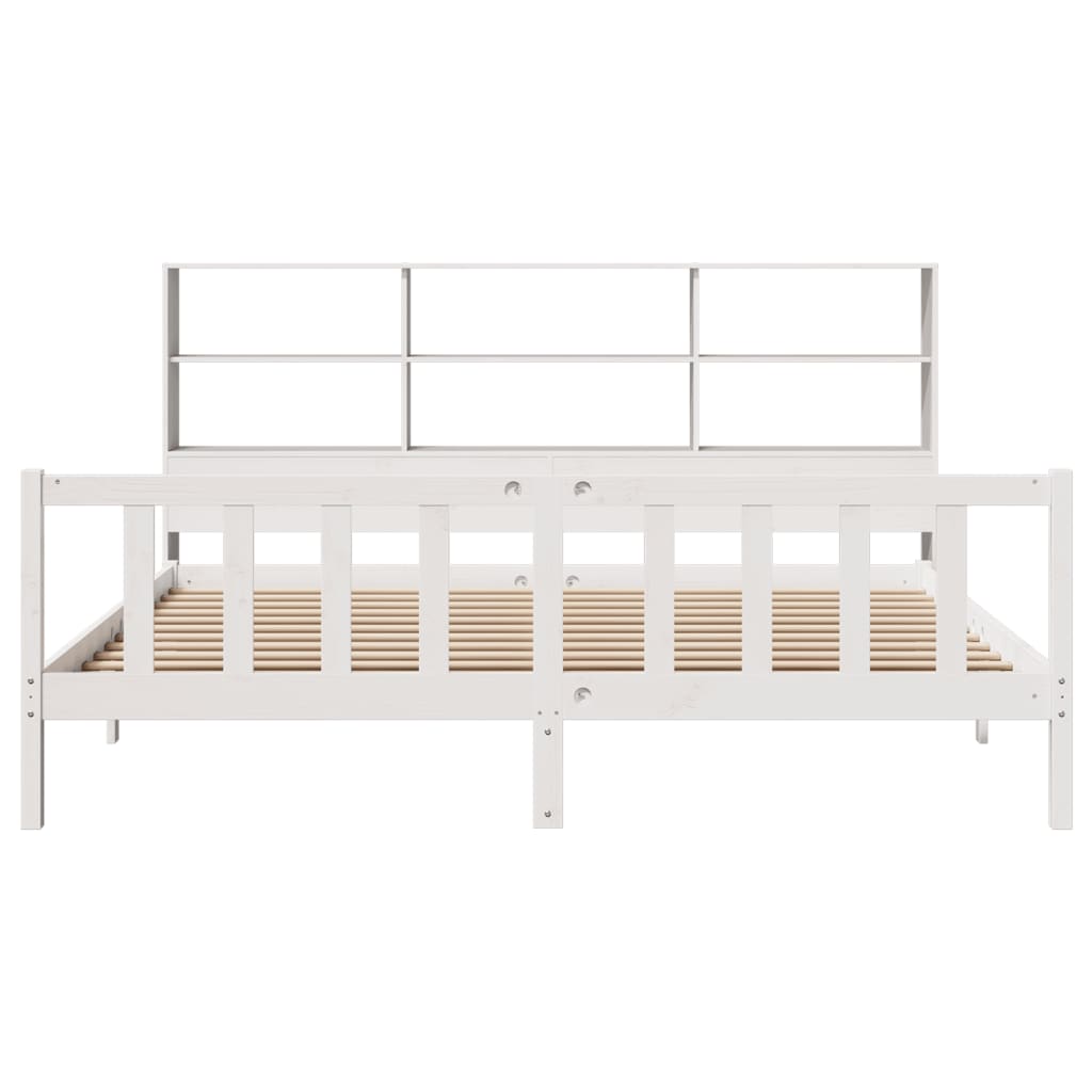 fehér tömör fenyőfa könyvespolcos ágy matrac nélkül 180x200 cm