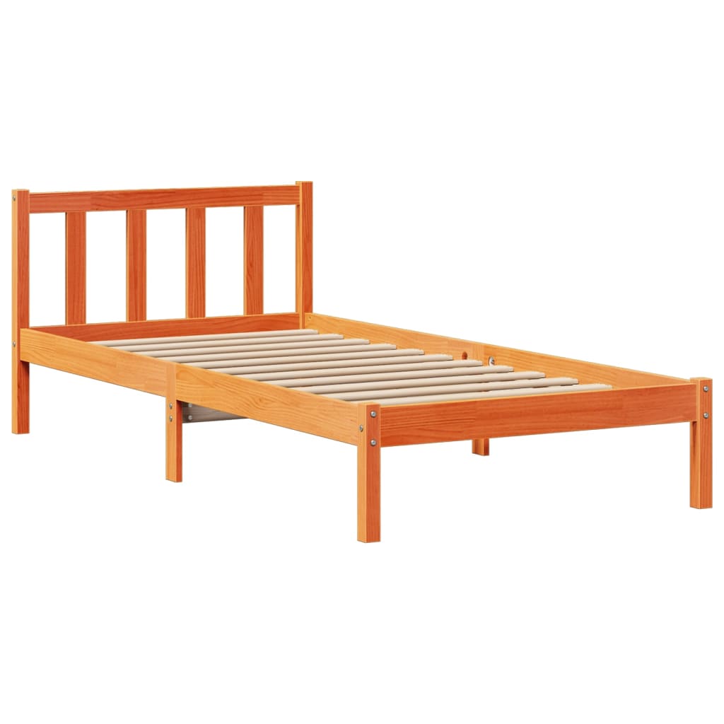 barna tömör fenyőfa könyvespolcos ágy matrac nélkül 75 x 190 cm