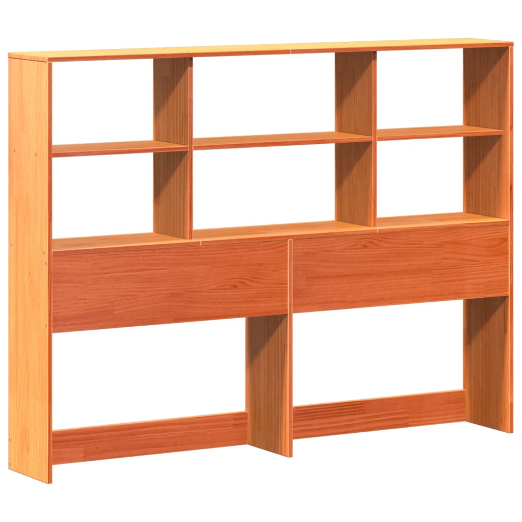 barna tömör fenyőfa könyvespolcos ágy matrac nélkül 140 x 200cm