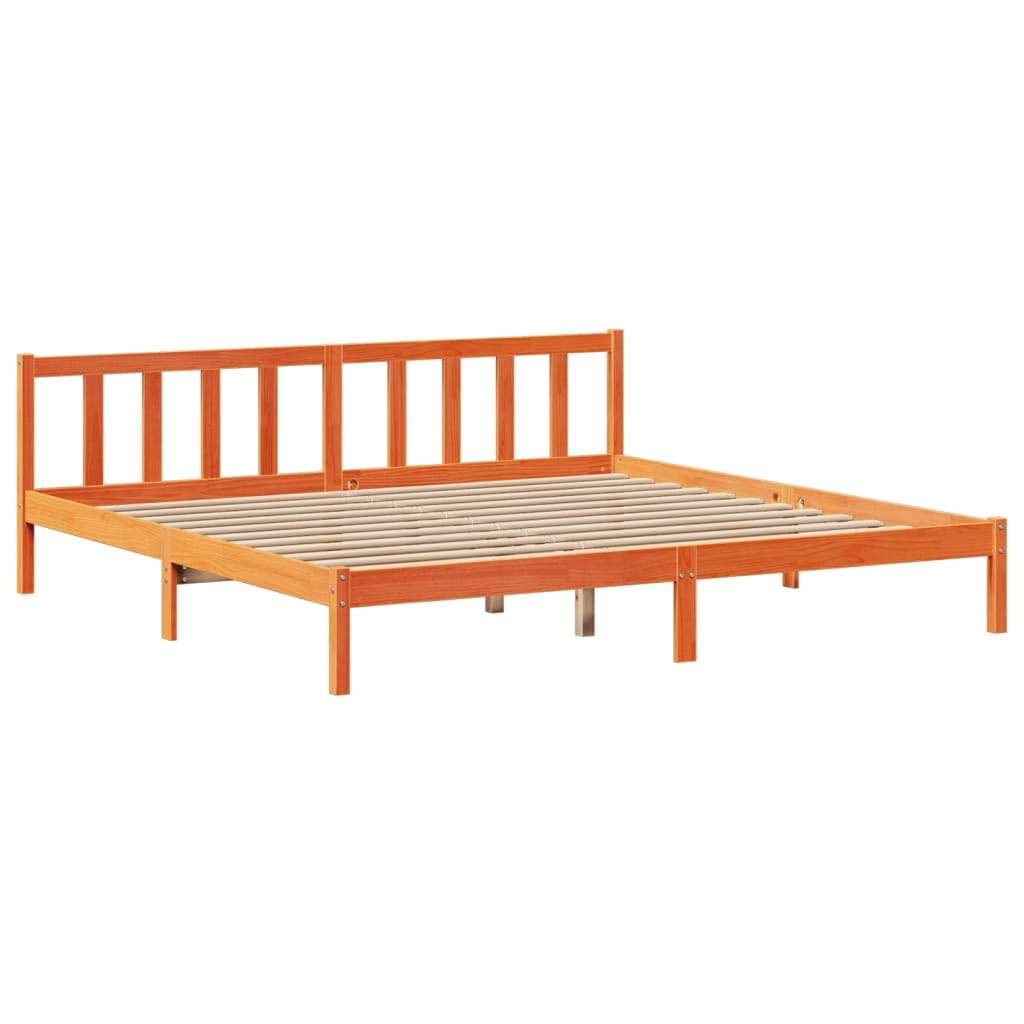 barna tömör fenyőfa könyvespolcos ágy matrac nélkül 180 x 200cm