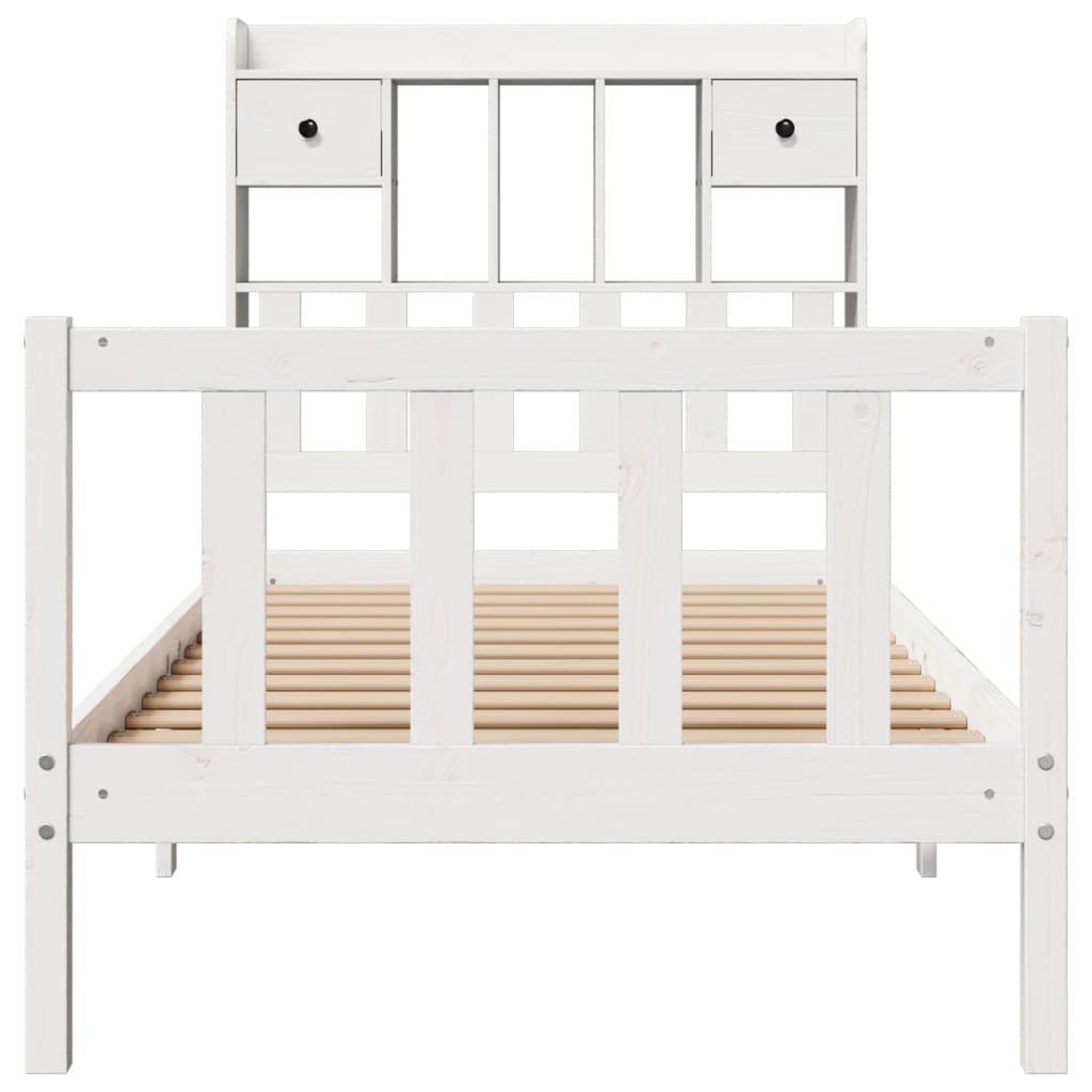 fehér tömör fenyőfa könyvespolcos ágy matrac nélkül 75 x 190 cm