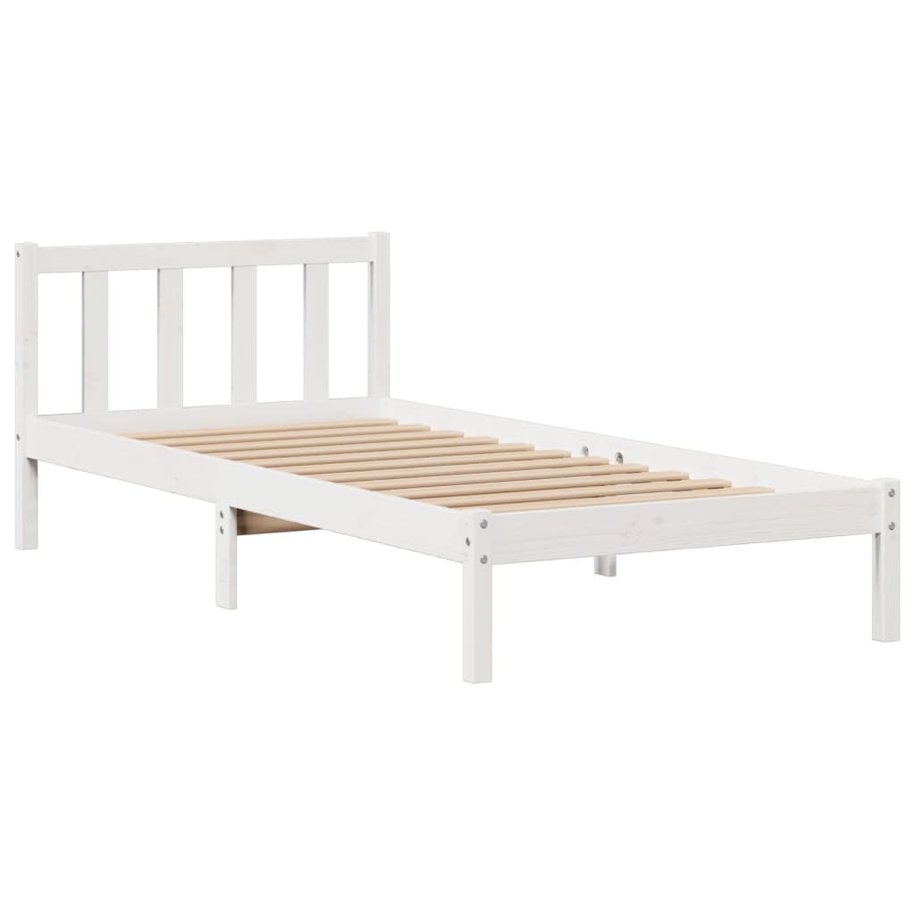 fehér tömör fenyőfa könyvespolcos ágy matrac nélkül 90 x 190 cm
