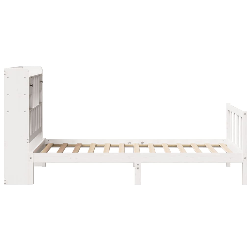 fehér tömör fenyőfa könyvespolcos ágy matrac nélkül 90 x 190 cm