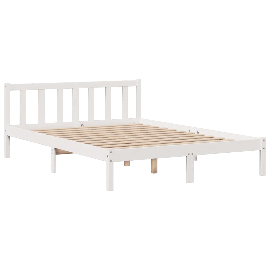 fehér tömör fenyőfa könyvespolcos ágy matrac nélkül 140x190 cm