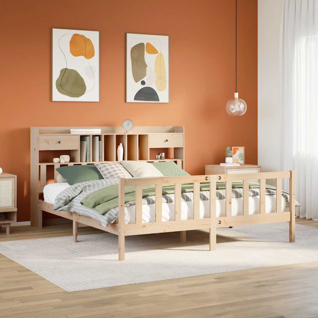 tömör fenyőfa könyvespolcos ágy matrac nélkül 180 x 200 cm