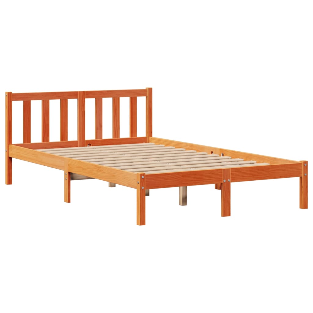 barna tömör fenyőfa könyvespolcos ágy matrac nélkül 135 x 190cm