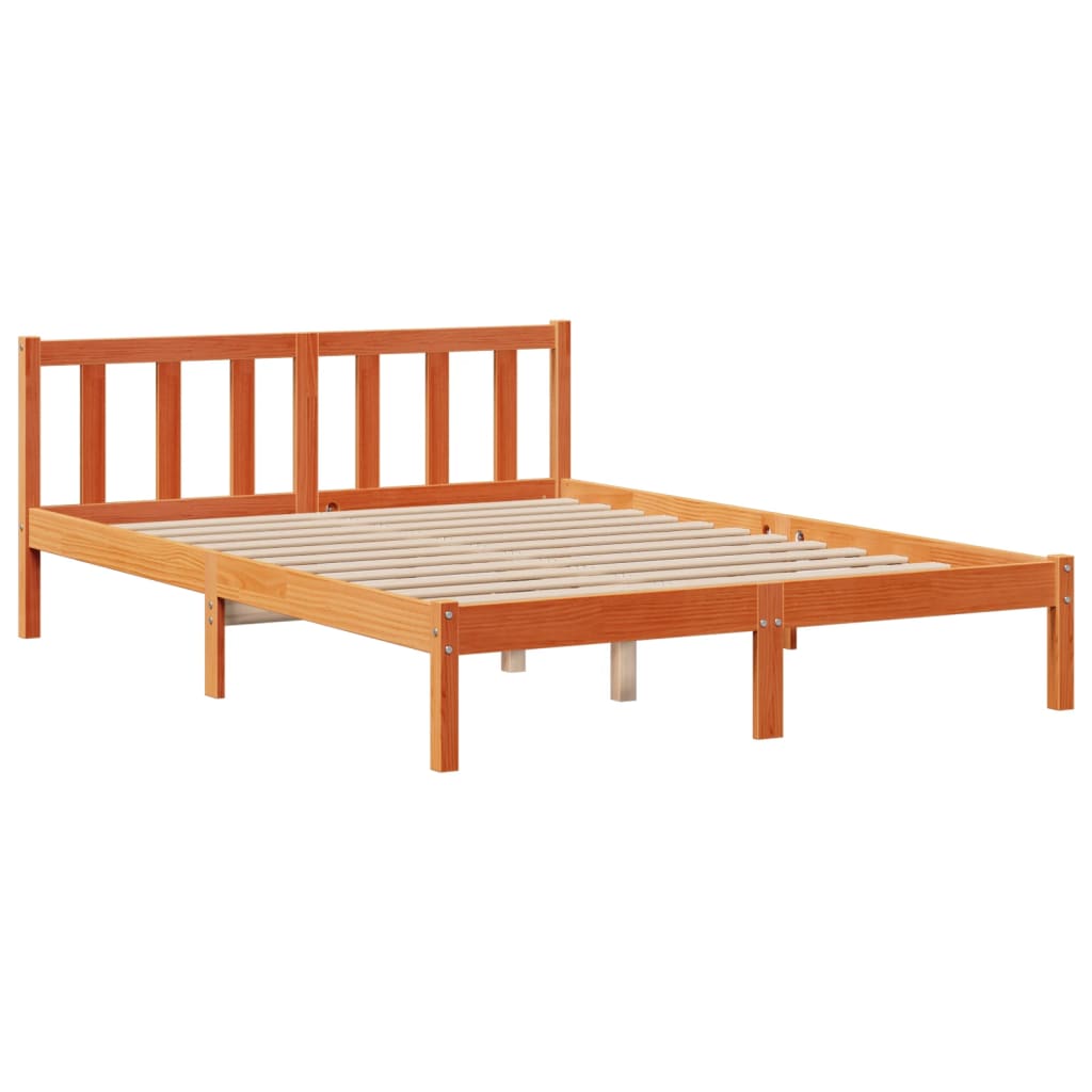barna tömör fenyőfa könyvespolcos ágy matrac nélkül 160 x 200cm