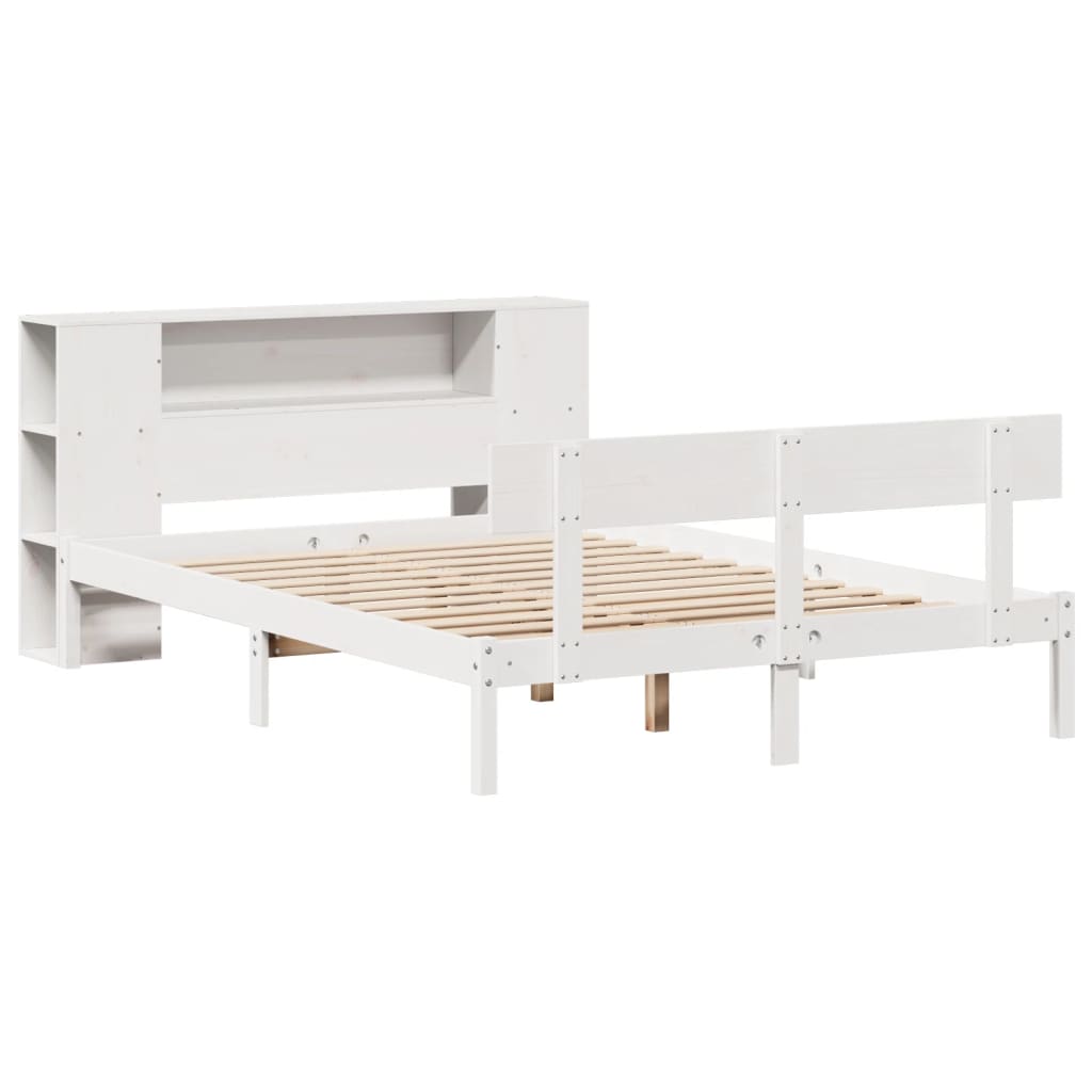 fehér tömör fenyőfa könyvespolcos ágy matrac nélkül 135x190 cm