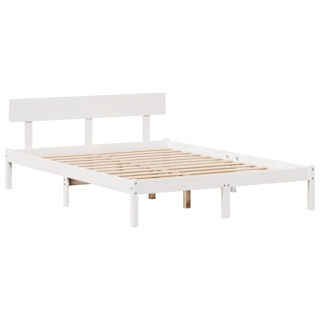fehér tömör fenyőfa könyvespolcos ágy matrac nélkül 135x190 cm