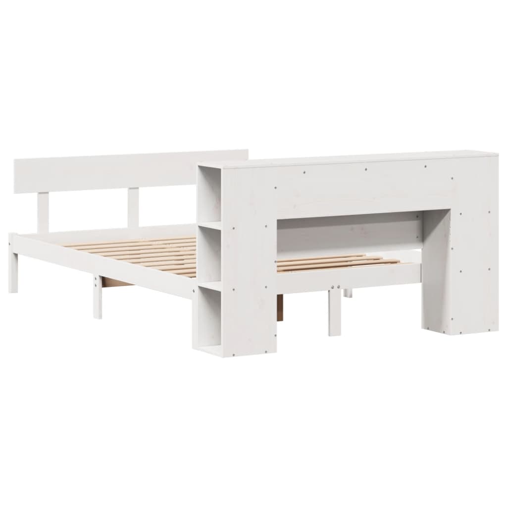 fehér tömör fenyőfa könyvespolcos ágy matrac nélkül 135x190 cm