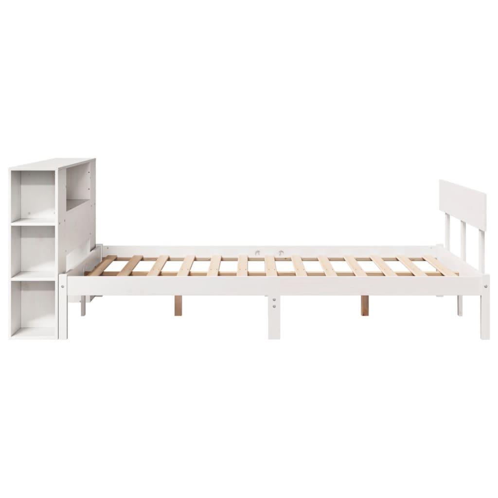 fehér tömör fenyőfa könyvespolcos ágy matrac nélkül 140x190 cm