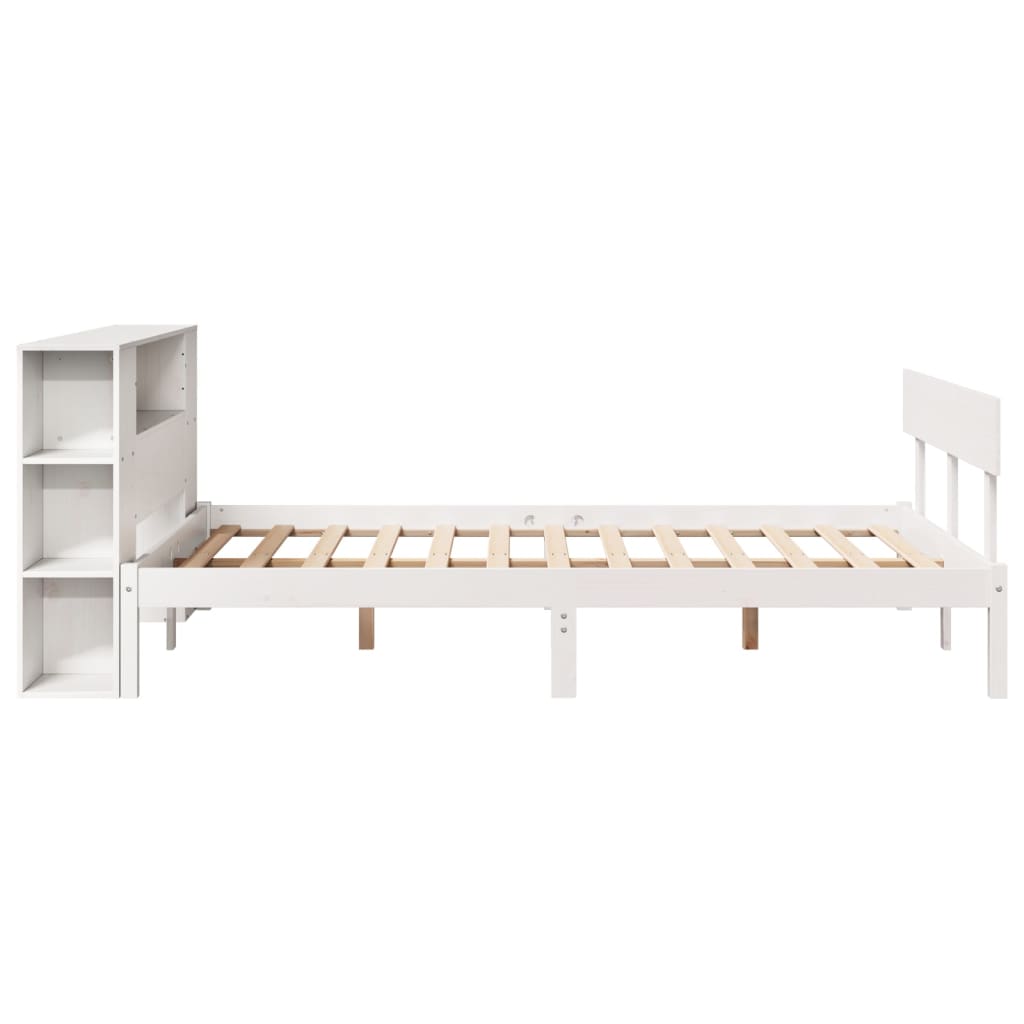 fehér tömör fenyőfa könyvespolcos ágy matrac nélkül 150x200 cm