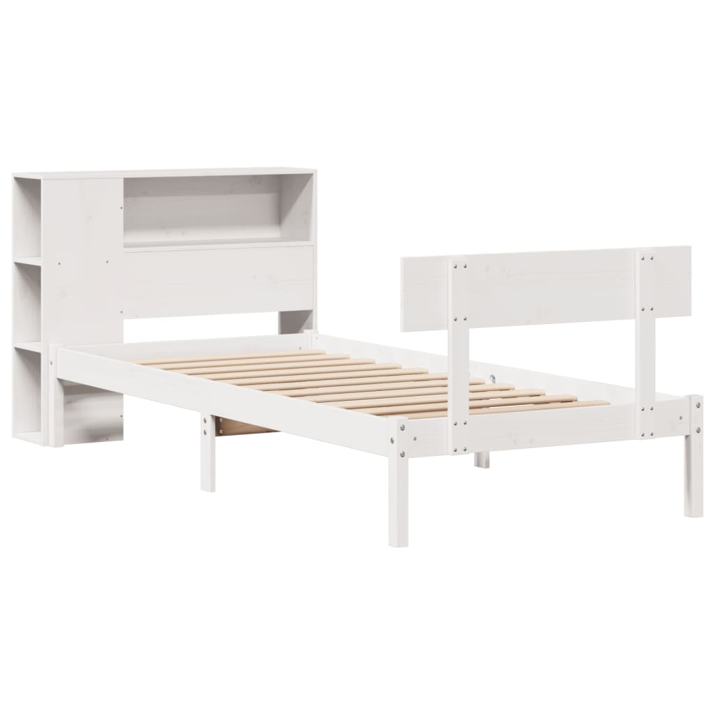 fehér tömör fenyőfa könyvespolcos ágy matrac nélkül 75 x 190 cm