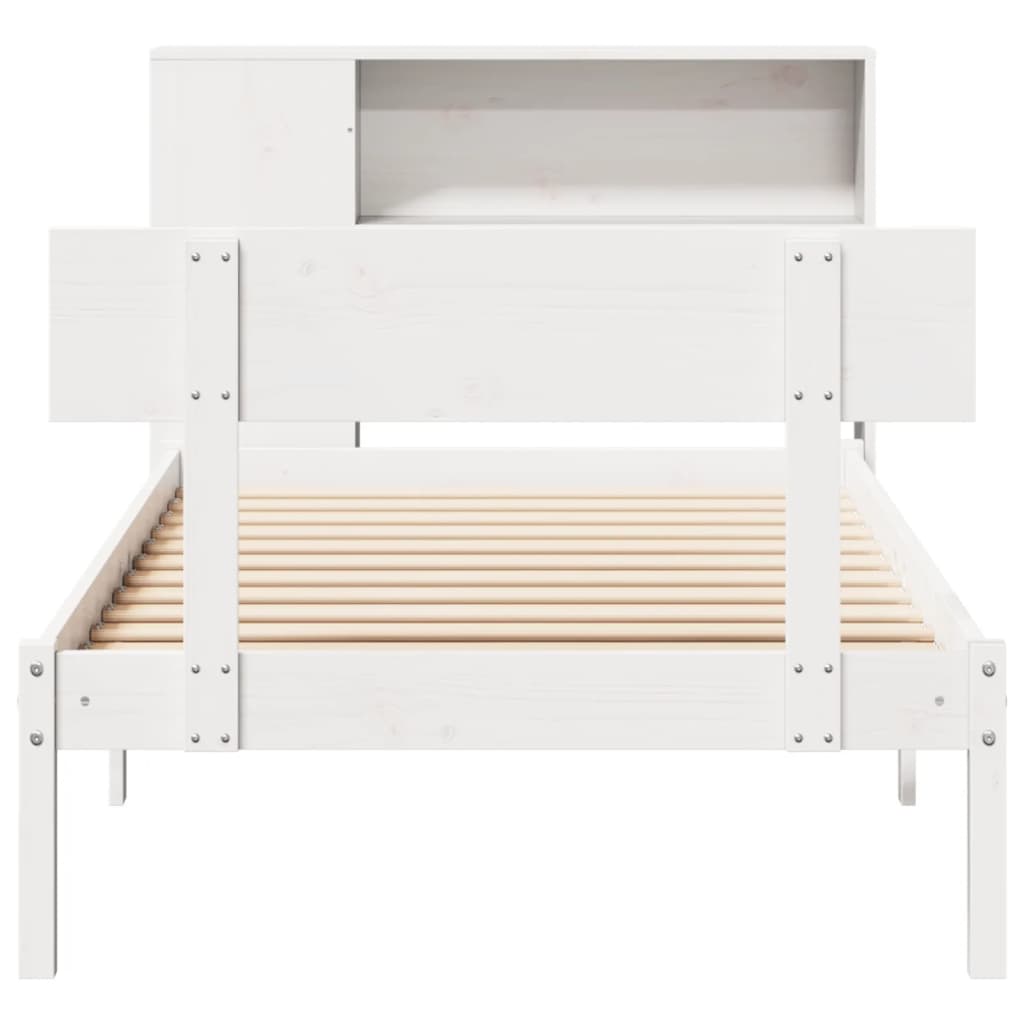 fehér tömör fenyőfa könyvespolcos ágy matrac nélkül 75 x 190 cm