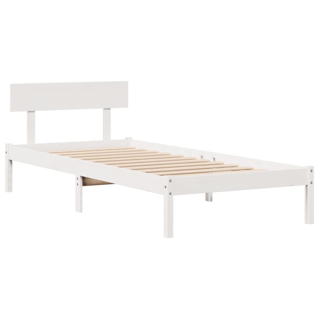 fehér tömör fenyőfa könyvespolcos ágy matrac nélkül 75 x 190 cm