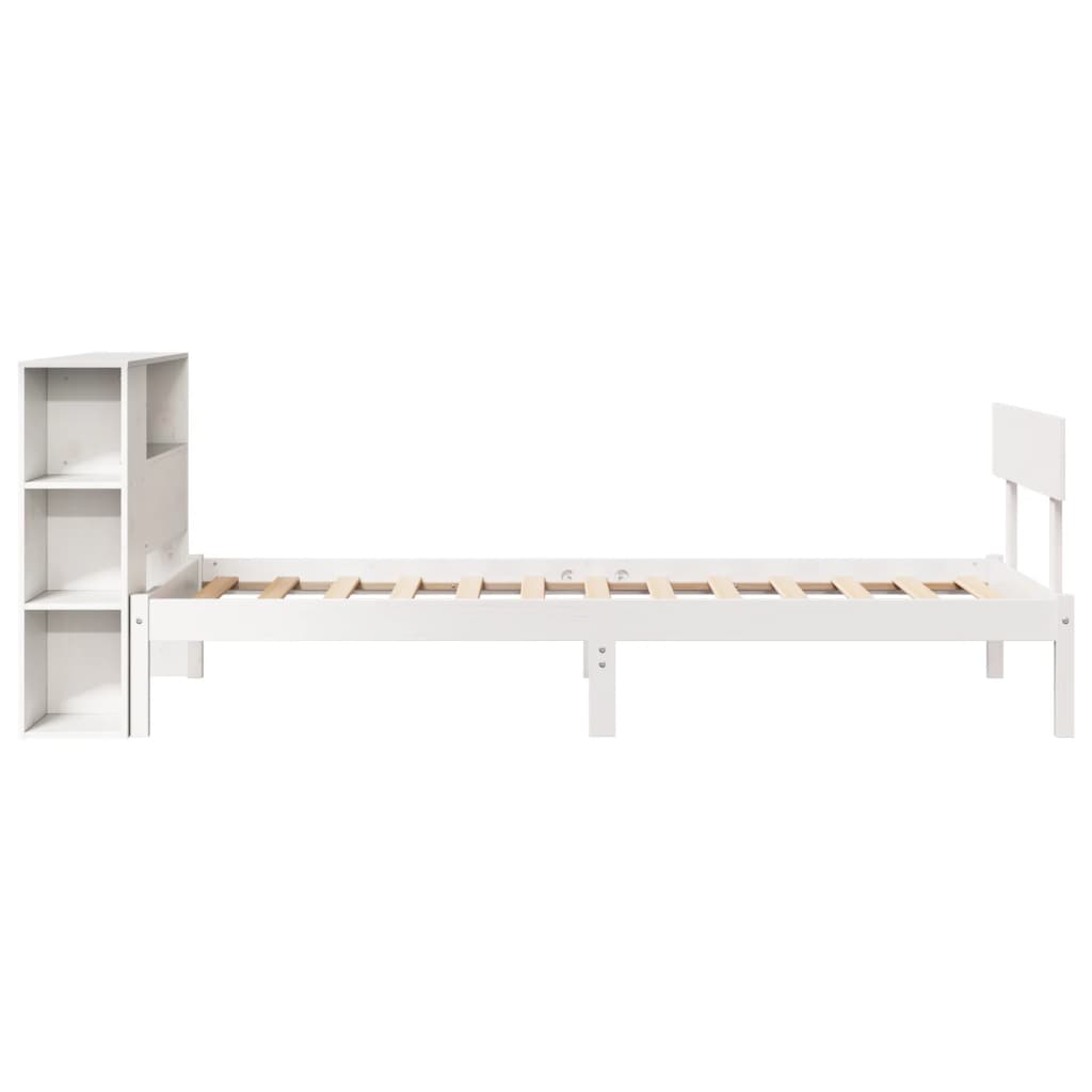 fehér tömör fenyőfa könyvespolcos ágy matrac nélkül 75 x 190 cm