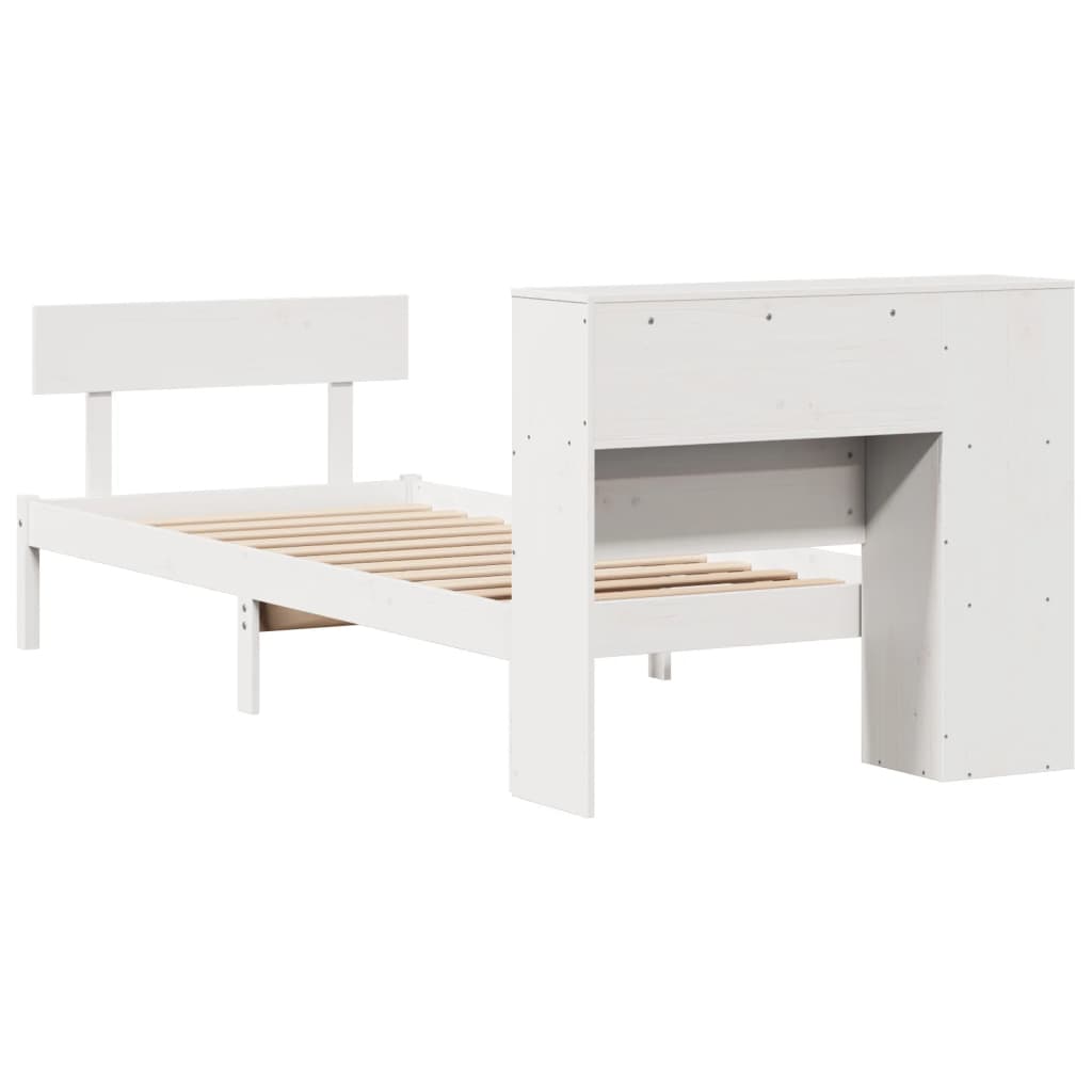 fehér tömör fenyőfa könyvespolcos ágy matrac nélkül 75 x 190 cm