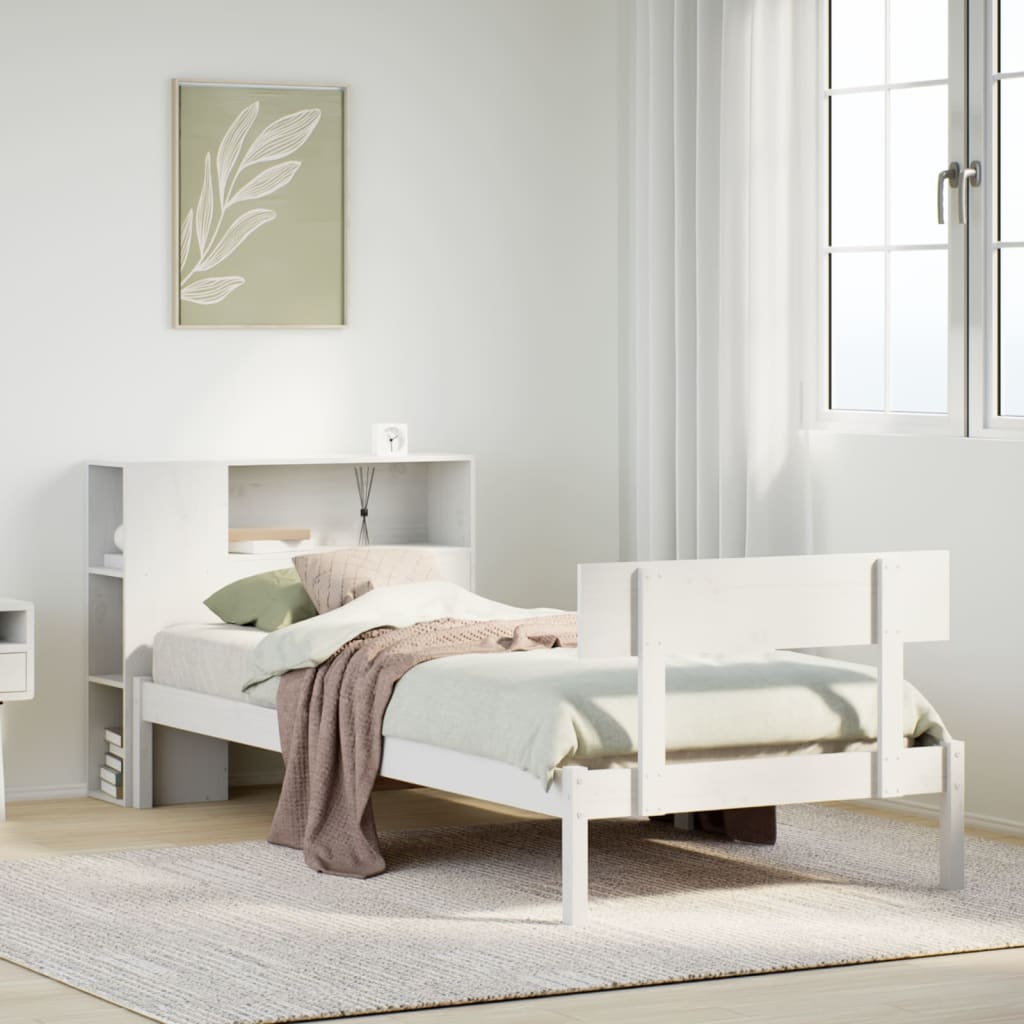 fehér tömör fenyőfa könyvespolcos ágy matrac nélkül 75 x 190 cm