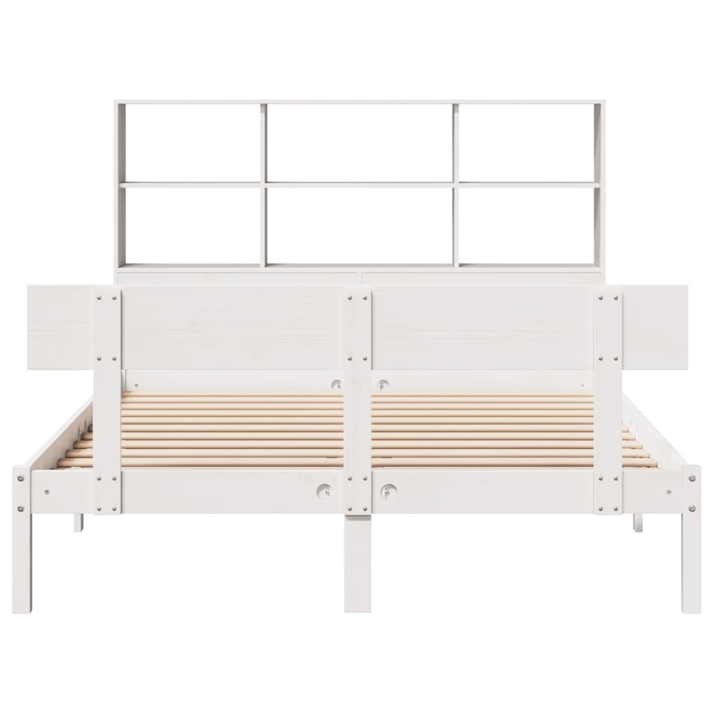 fehér tömör fenyőfa könyvespolcos ágy matrac nélkül 160x200 cm