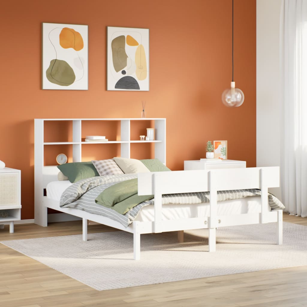 fehér tömör fenyőfa könyvespolcos ágy matrac nélkül 160x200 cm