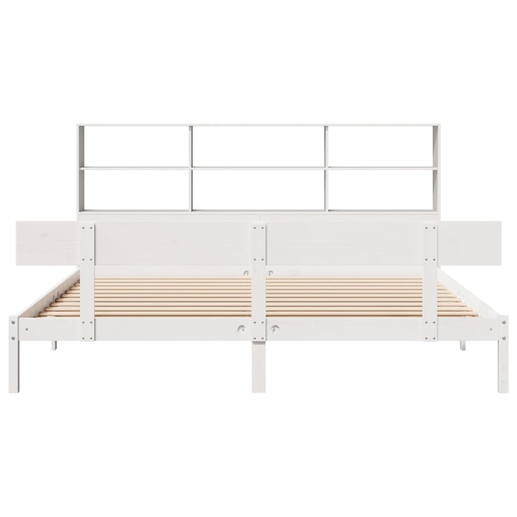 fehér tömör fenyőfa könyvespolcos ágy matrac nélkül 180x200 cm