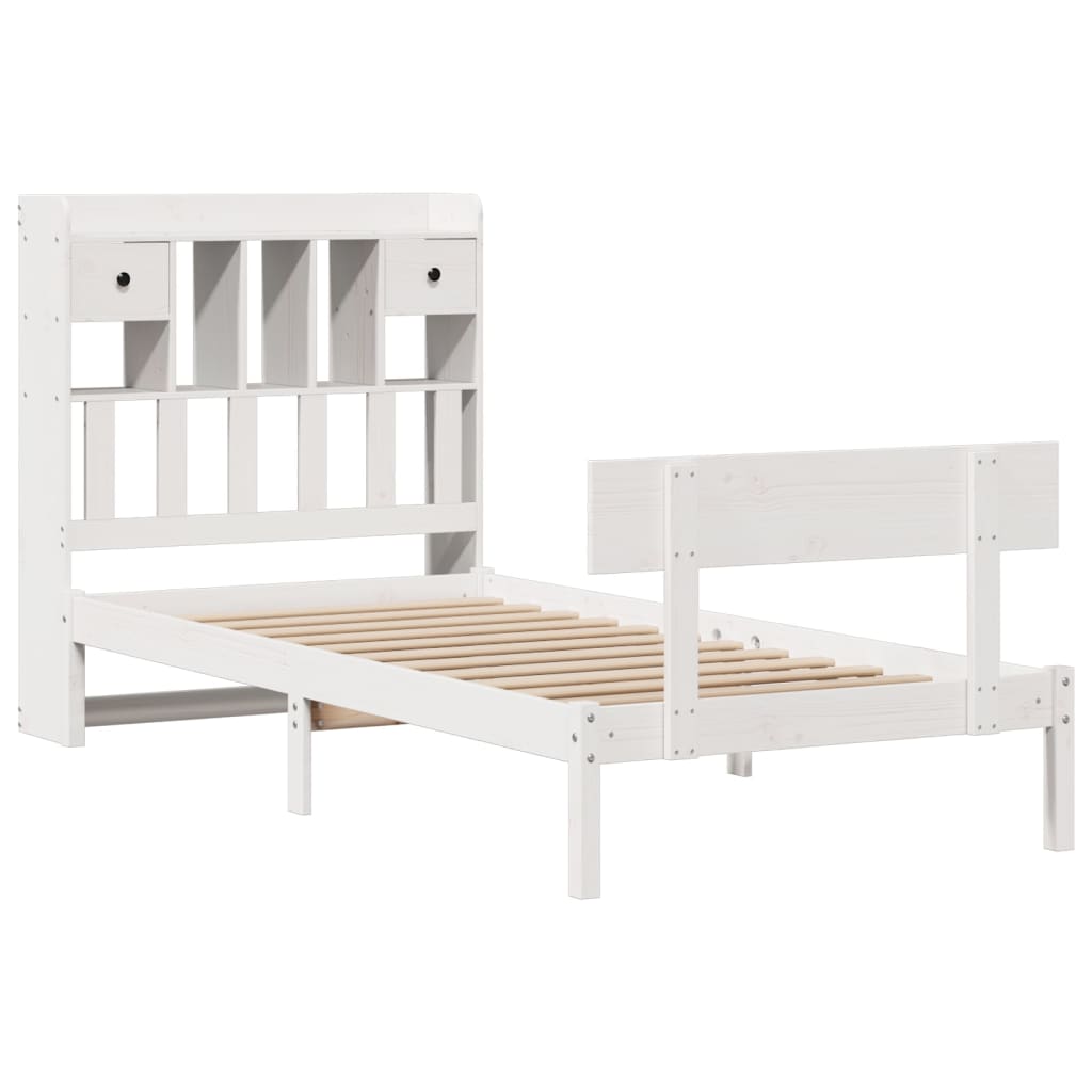 fehér tömör fenyőfa könyvespolcos ágy matrac nélkül 75 x 190 cm