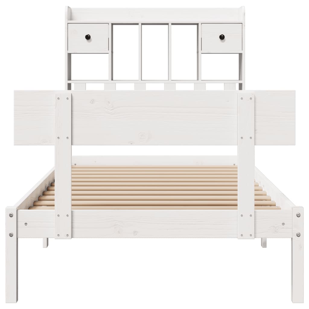 fehér tömör fenyőfa könyvespolcos ágy matrac nélkül 90 x 190 cm