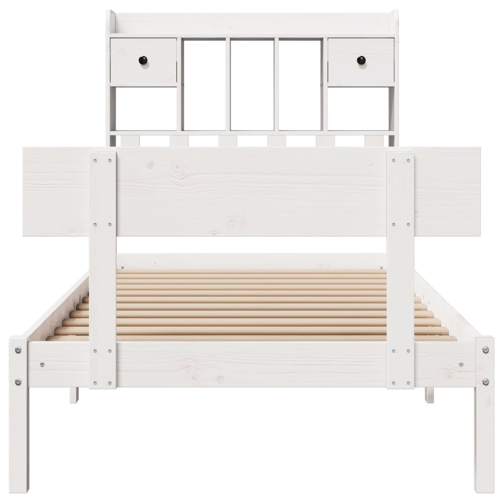 fehér tömör fenyőfa könyvespolcos ágy matrac nélkül 90 x 200 cm