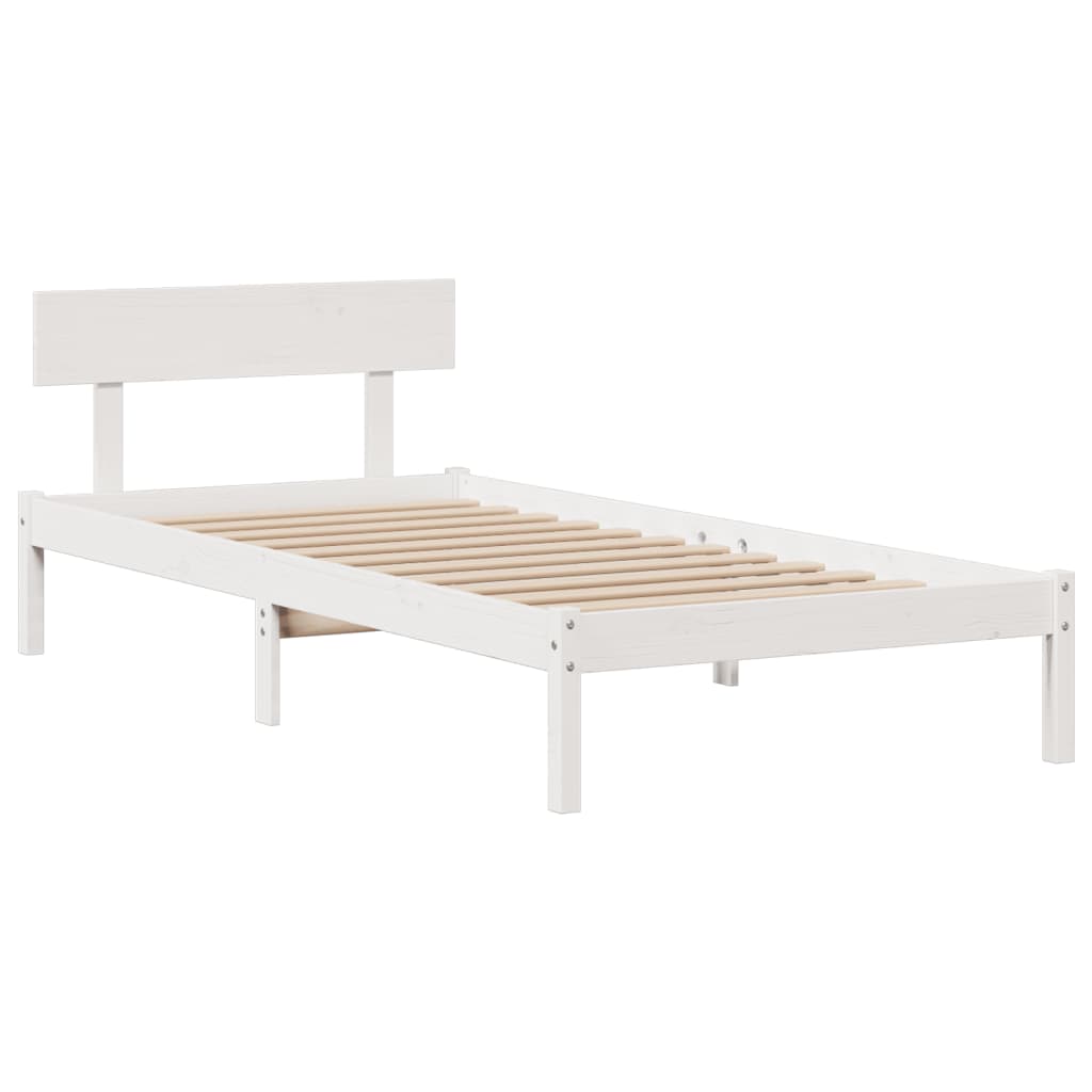 fehér tömör fenyőfa könyvespolcos ágy matrac nélkül 90 x 200 cm