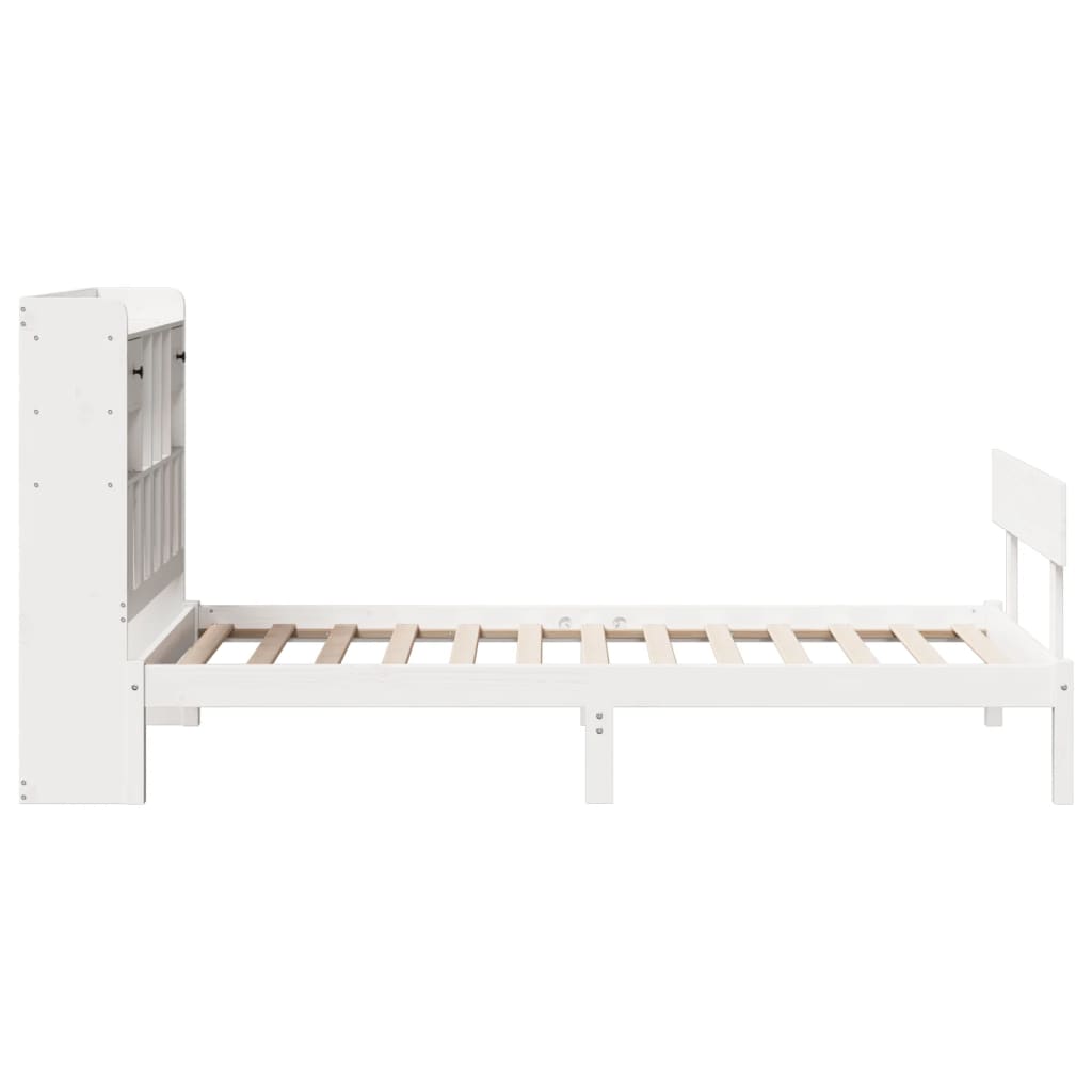 fehér tömör fenyőfa könyvespolcos ágy matrac nélkül 90 x 200 cm