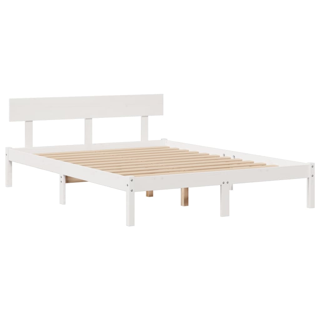fehér tömör fenyőfa könyvespolcos ágy matrac nélkül 150x200 cm