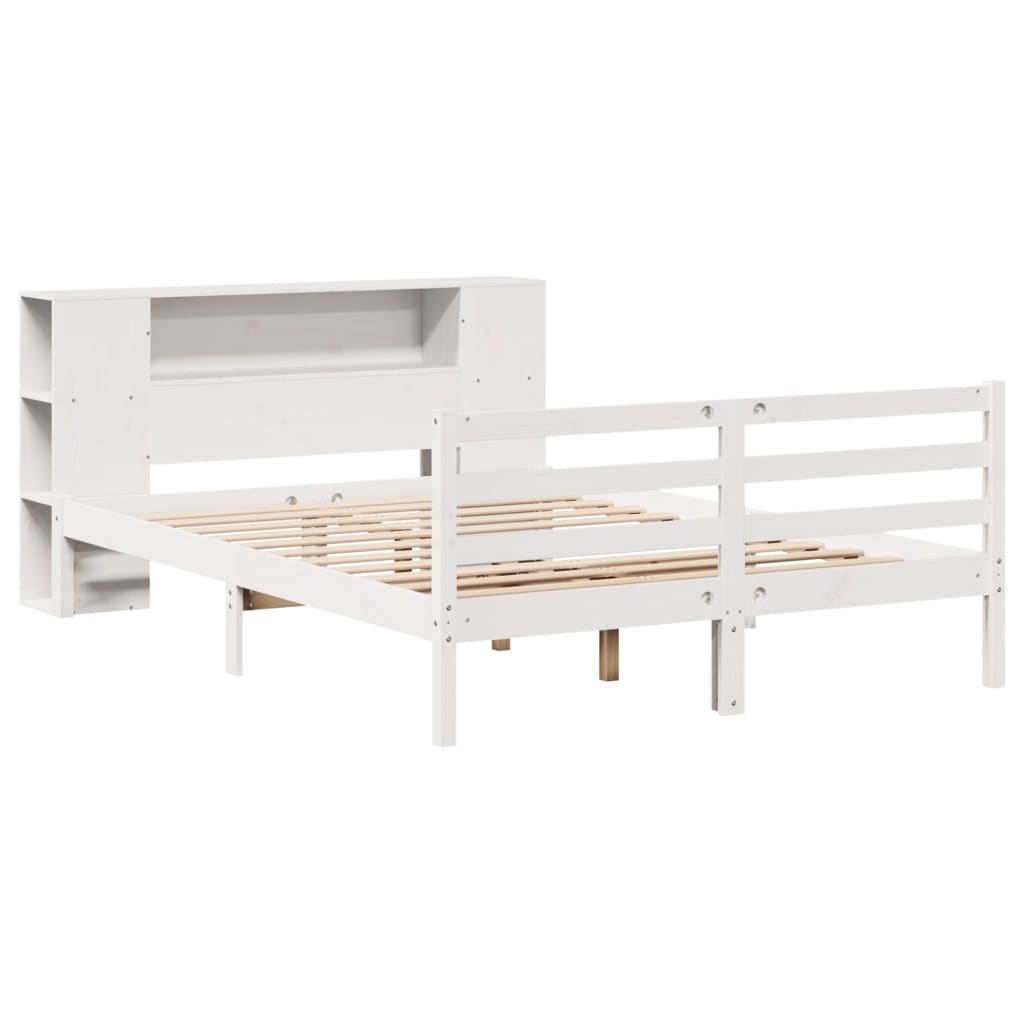 fehér tömör fenyőfa könyvespolcos ágy matrac nélkül 135x190 cm