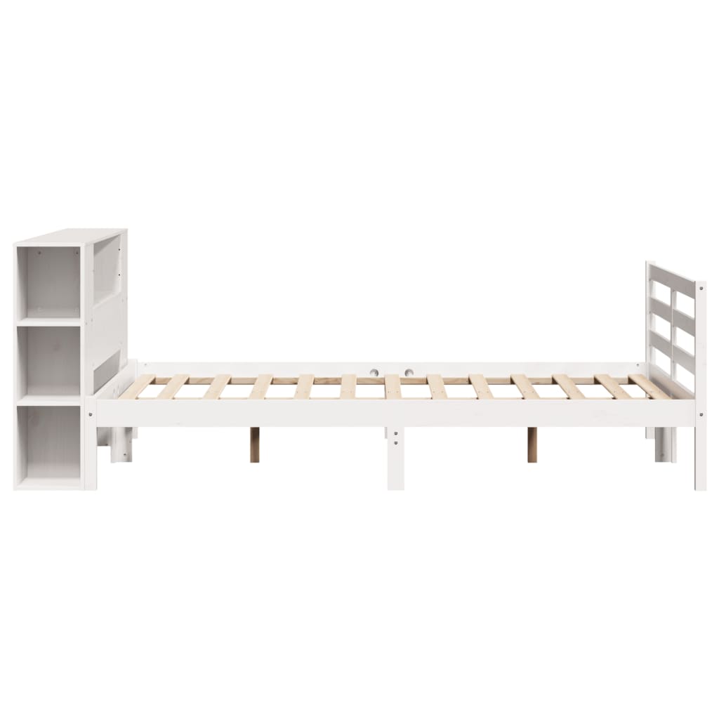 fehér tömör fenyőfa könyvespolcos ágy matrac nélkül 135x190 cm