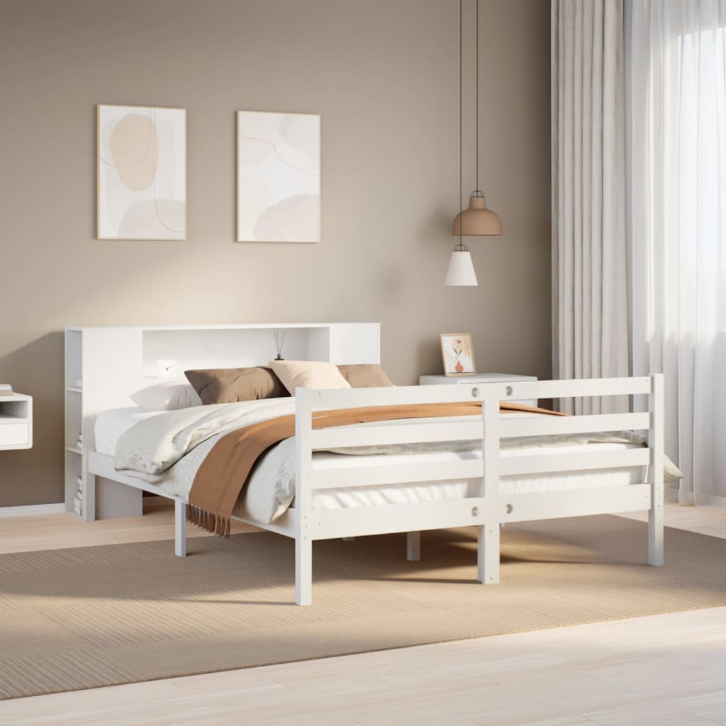 fehér tömör fenyőfa könyvespolcos ágy matrac nélkül 135x190 cm