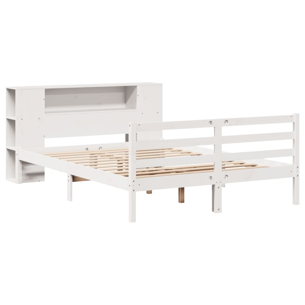fehér tömör fenyőfa könyvespolcos ágy matrac nélkül 140x190 cm