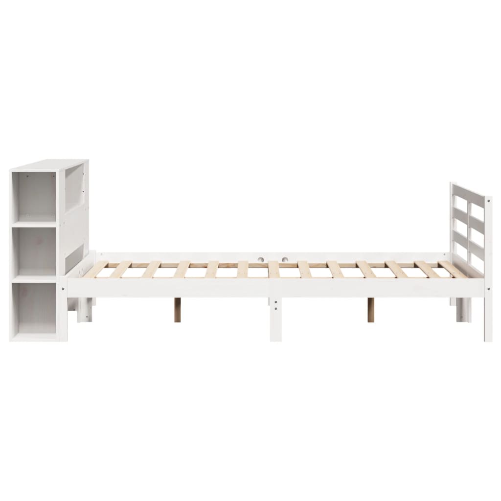fehér tömör fenyőfa könyvespolcos ágy matrac nélkül 140x190 cm