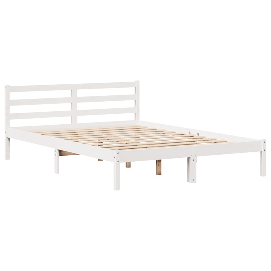 fehér tömör fenyőfa könyvespolcos ágy matrac nélkül 140x200 cm