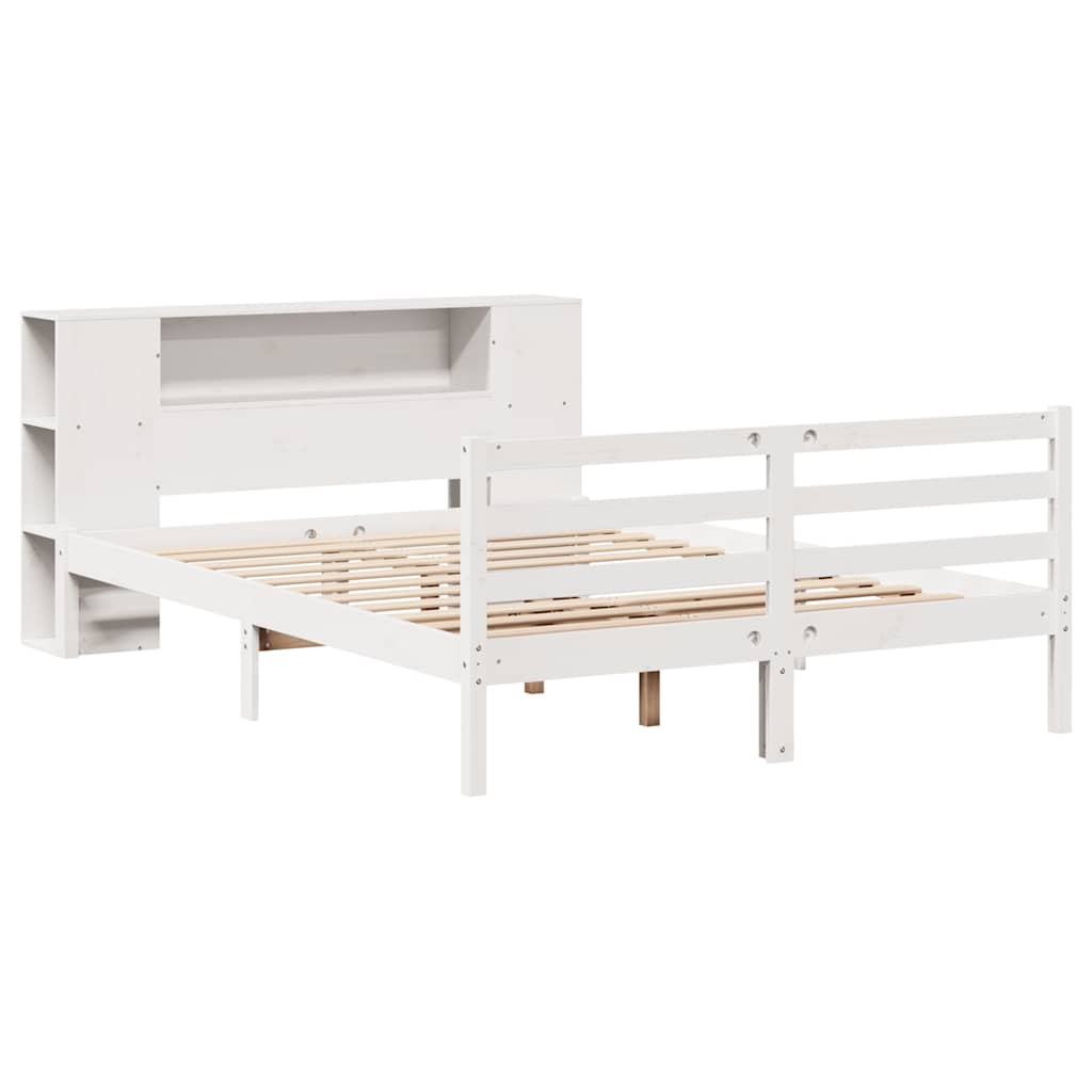 fehér tömör fenyőfa könyvespolcos ágy matrac nélkül 150x200 cm