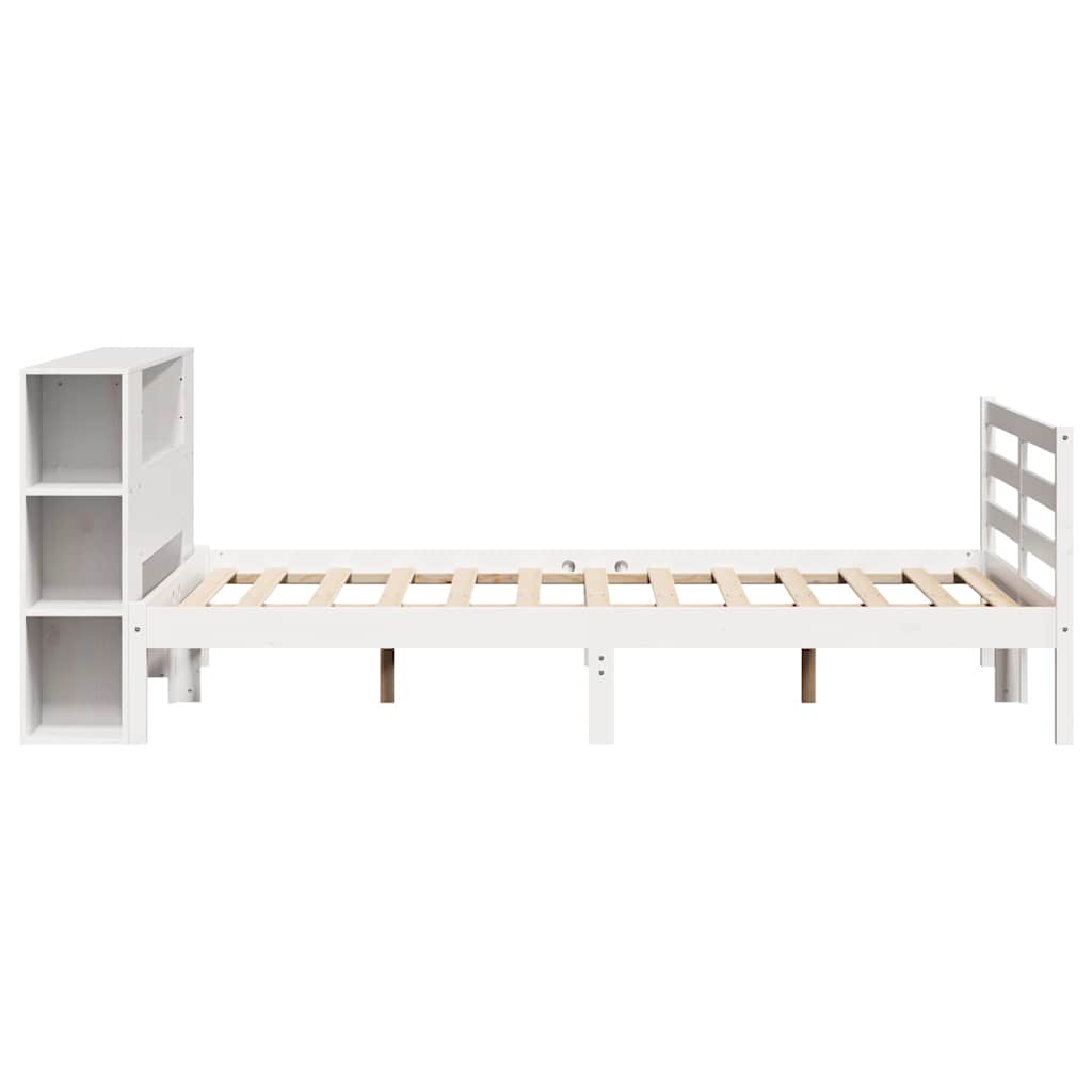 fehér tömör fenyőfa könyvespolcos ágy matrac nélkül 150x200 cm