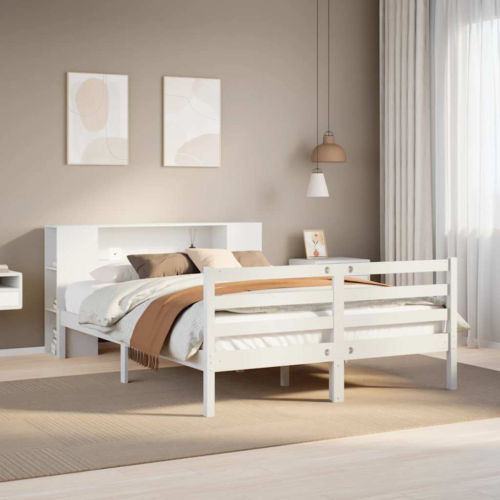 fehér tömör fenyőfa könyvespolcos ágy matrac nélkül 150x200 cm
