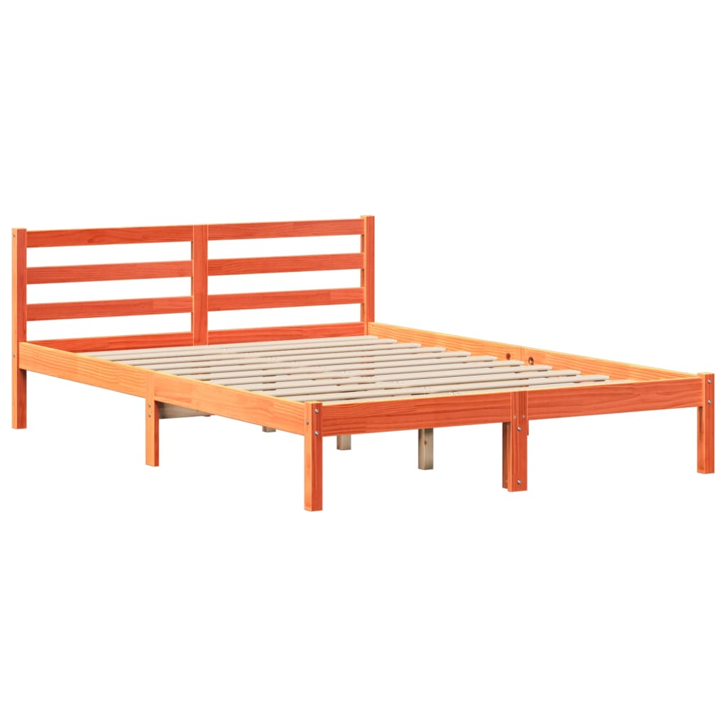 barna tömör fenyőfa könyvespolcos ágy matrac nélkül 135 x 190cm