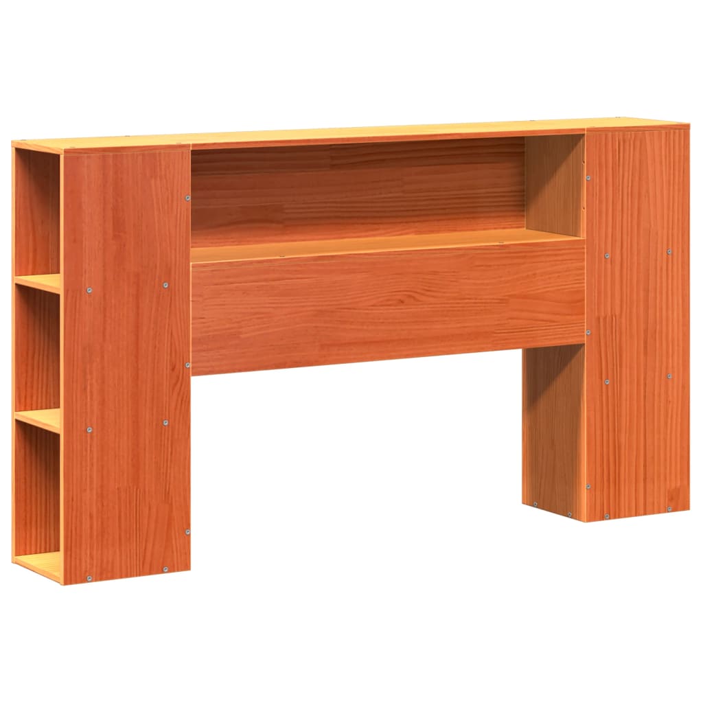 barna tömör fenyőfa könyvespolcos ágy matrac nélkül 135 x 190cm