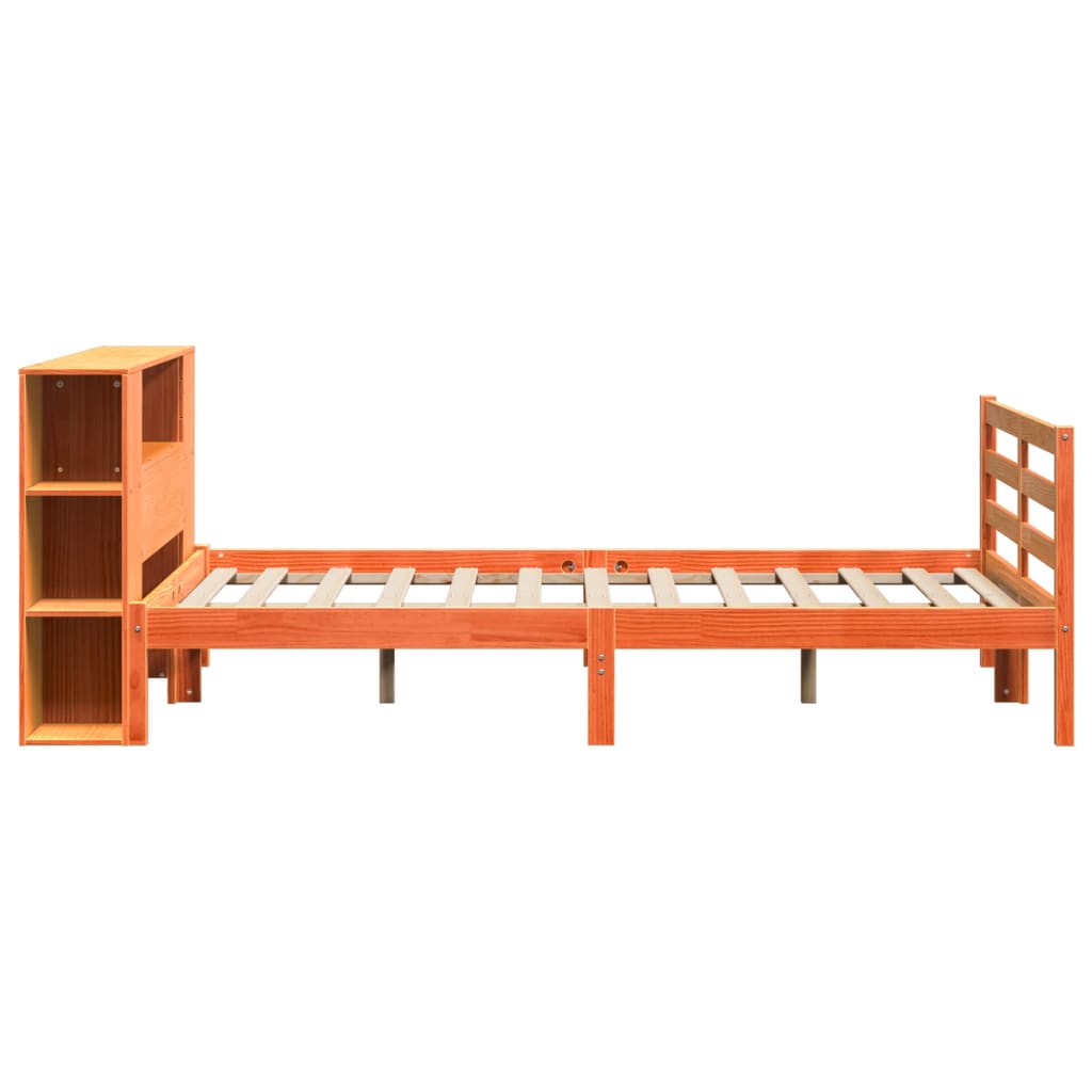 barna tömör fenyőfa könyvespolcos ágy matrac nélkül 135 x 190cm