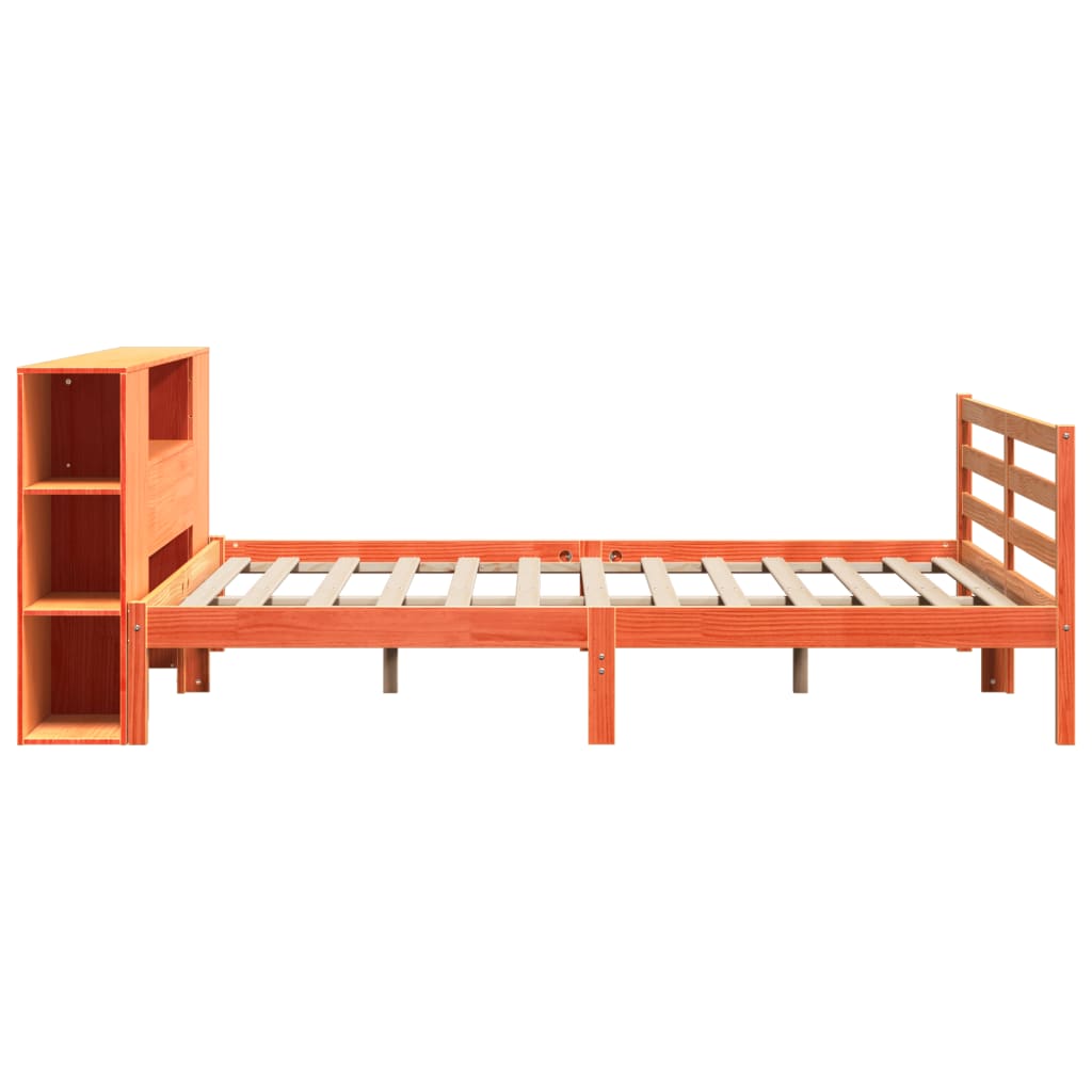 barna tömör fenyőfa könyvespolcos ágy matrac nélkül 200 x 200cm
